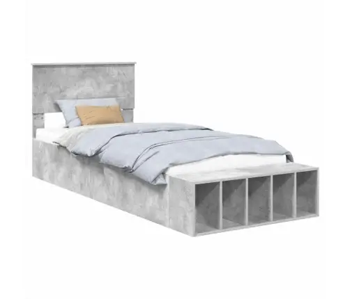 Gultas Rāmis Betona Pelēks 90 X 200 Cm Inženierijas Koks Vidaxl