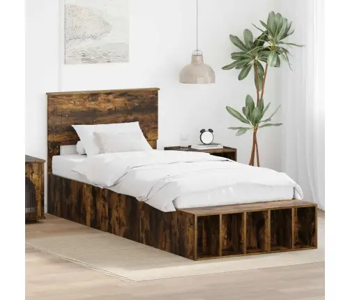 Gultas Rāmis Dūmaka Ozols 90 X 200 Cm Inženierijas Koks Vidaxl