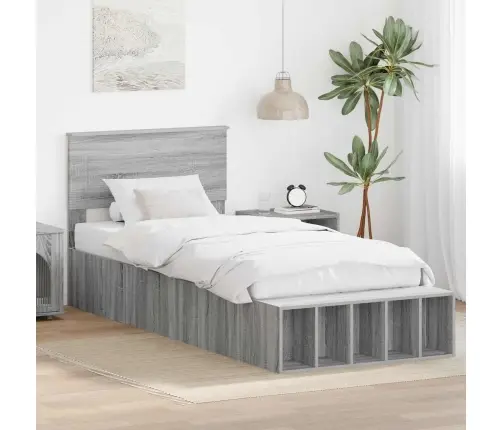 Gultas Rāmis Pelēks Sonoma 90 X 200 Cm Inženierijas Koks Vidaxl