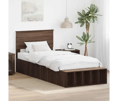 Gultas Rāmis Brūns Ozols 90 X 200 Cm Inženierijas Koks Vidaxl