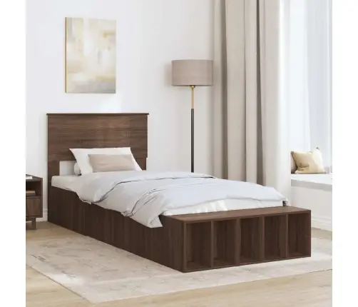 Gultas Rāmis Brūns Ozols 90 X 200 Cm Inženierijas Koks Vidaxl
