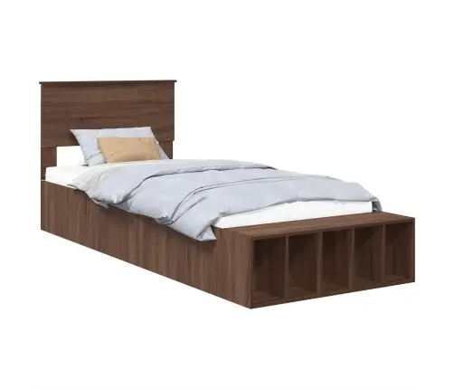 Gultas Rāmis Brūns Ozols 90 X 200 Cm Inženierijas Koks Vidaxl