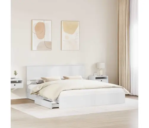 Gultas Rāmis Ar Atvilktni Balts 200 X 200 Cm Inženierijas Koks Vidaxl