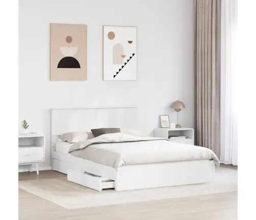 Laos Voodi Peaga Sahtliga Valge 150 X 200 Cm Tehispuit