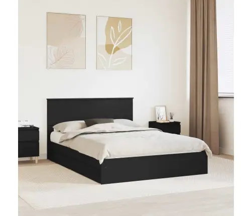 Glabāšanas Gulta Melna 150 X 200 Cm Inženierijas Koks Vidaxl