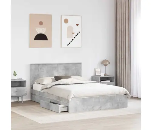 Glabāšanas Gulta Betona Pelēks 140 X 190 Cm Inženierijas Koks Vidaxl