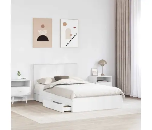 Laos Voodi Peaga Sahtliga Valge 135 X 190 Cm Tehispuit