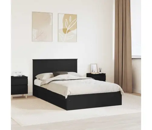 Saugos Lova Su Galvūgalio Juoda 135 X 190 Cm Apdirbta Mediena