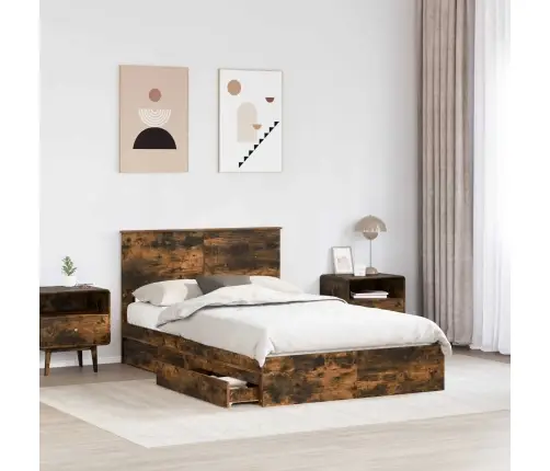 Laos Voodi Peaga Suitsetatud Tamm 135 X 190 Cm Tehispuit