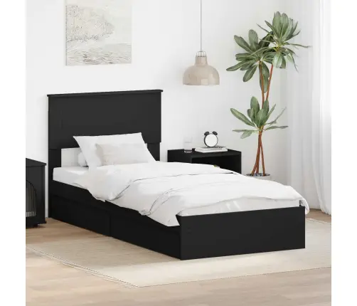 Laos Voodi Peaga Sahtliga Must 90 X 190 Cm Tehispuit