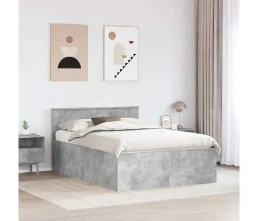 Gultas Rāmis Betona Pelēks 150 X 200 Cm Inženierijas Koks Vidaxl