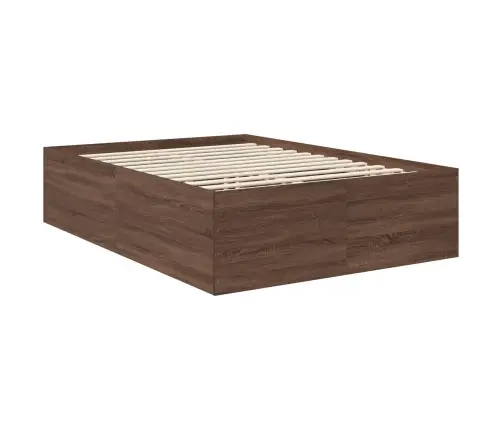 Gultas Rāmis Brūns Ozols 140 X 200 Cm Inženierijas Koks Vidaxl