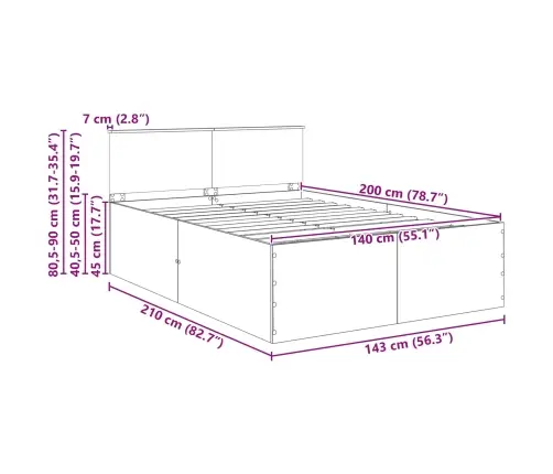 Gultas Rāmis Brūns Ozols 140 X 200 Cm Inženierijas Koks Vidaxl