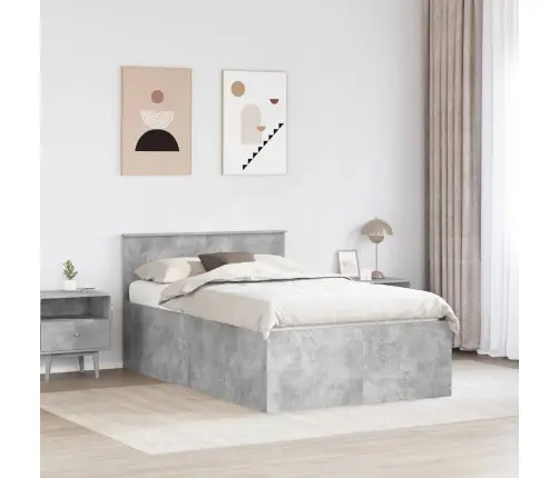 Gultas Rāmis Betona Pelēks 135 X 190 Cm Inženierijas Koks Vidaxl