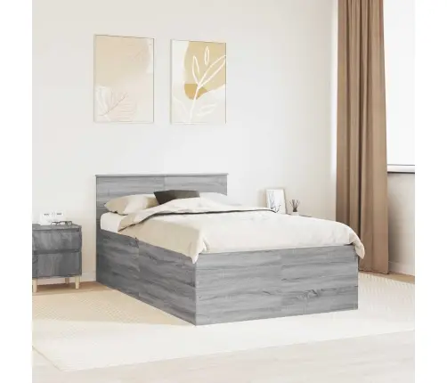 Gultas Rāmis Pelēks Sonoma 135 X 190 Cm Inženierijas Koks Vidaxl