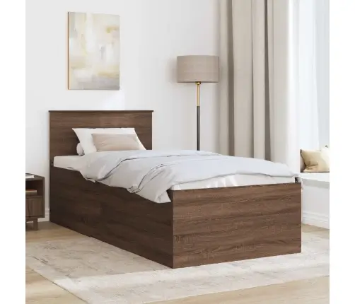 Gultas Rāmis Brūns Ozols 90 X 190 Cm Inženierijas Koks Vidaxl