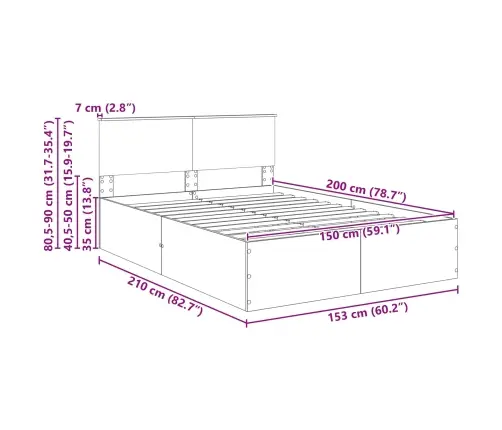 Gultas Rāmis Melna 150 X 200 Cm Inženierijas Koks Vidaxl