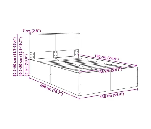 Lovos Rėmas Betono Pilka 135 X 190 Cm Apdirbta Mediena