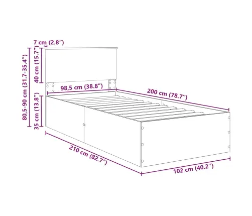 Gultas Rāmis Brūns Ozols 120 X 200 Cm Inženierijas Koks Vidaxl