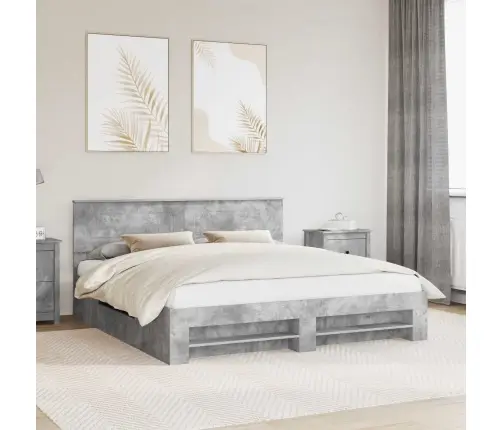 Gultas Rāmis Betona Pelēks 200 X 200 Cm Inženierijas Koks Vidaxl