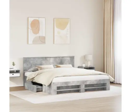 Gultas Rāmis Betona Pelēks 200 X 200 Cm Inženierijas Koks Vidaxl