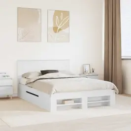 Gultas Rāmis Balts 150 X 200 Cm Inženierijas Koks Vidaxl