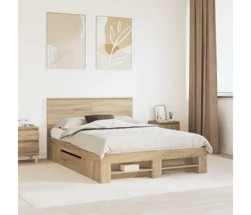 Gultas Rāmis Sonoma Ozols 150 X 200 Cm Inženierijas Koks Vidaxl