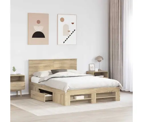 Gultas Rāmis Sonoma Ozols 150 X 200 Cm Inženierijas Koks Vidaxl