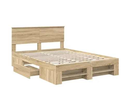 Gultas Rāmis Sonoma Ozols 150 X 200 Cm Inženierijas Koks Vidaxl