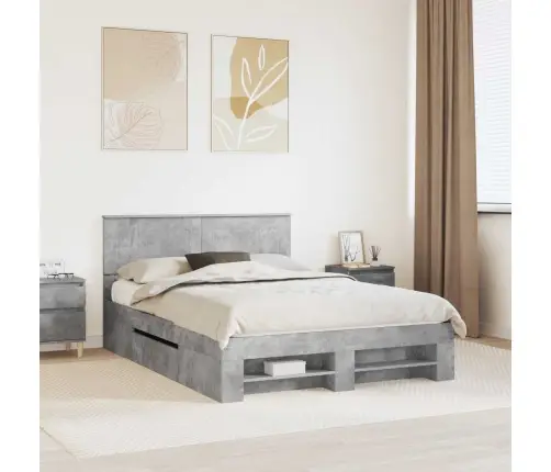 Gultas Rāmis Betona Pelēks 150 X 200 Cm Inženierijas Koks Vidaxl