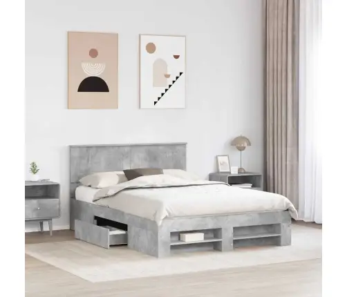 Gultas Rāmis Betona Pelēks 150 X 200 Cm Inženierijas Koks Vidaxl