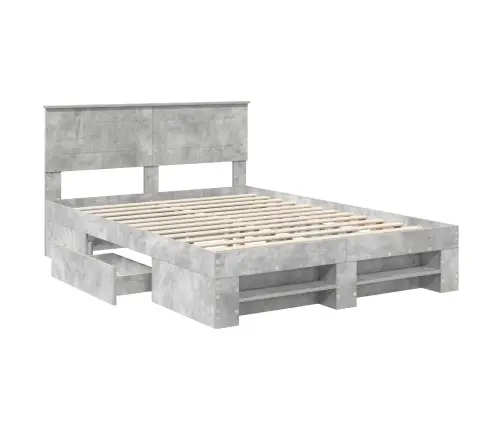 Gultas Rāmis Betona Pelēks 150 X 200 Cm Inženierijas Koks Vidaxl