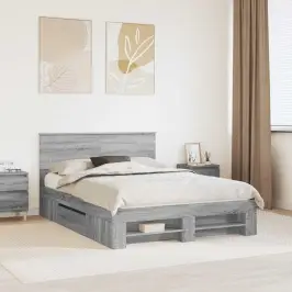 Gultas Rāmis Pelēks Sonoma 150 X 200 Cm Inženierijas Koks Vidaxl