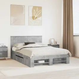 Gultas Rāmis Betona Pelēks 140 X 200 Cm Inženierijas Koks Vidaxl