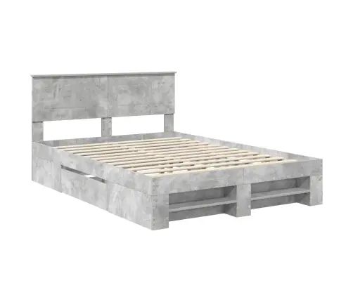 Gultas Rāmis Betona Pelēks 140 X 200 Cm Inženierijas Koks Vidaxl
