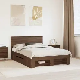 Gultas Rāmis Brūns Ozols 140 X 200 Cm Inženierijas Koks Vidaxl