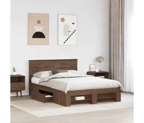 Voodi Raam Peaga Pruun Tamme 140 X 200 Cm Tehispuit