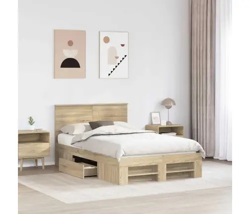 Gultas Rāmis Sonoma Ozols 137 X 203 Cm Inženierijas Koks Vidaxl