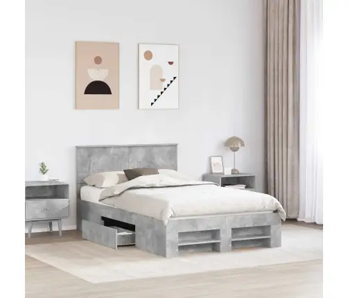 Gultas Rāmis Betona Pelēks 137 X 203 Cm Inženierijas Koks Vidaxl