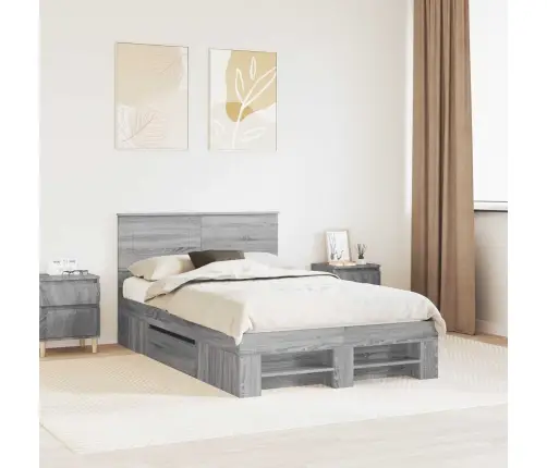 Gultas Rāmis Pelēks Sonoma 137 X 203 Cm Inženierijas Koks Vidaxl