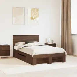 Gultas Rāmis Brūns Ozols 137 X 203 Cm Inženierijas Koks Vidaxl