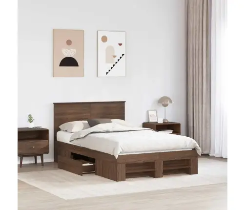 Gultas Rāmis Brūns Ozols 137 X 203 Cm Inženierijas Koks Vidaxl