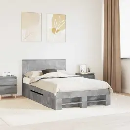 Gultas Rāmis Betona Pelēks 120 X 200 Cm Inženierijas Koks Vidaxl