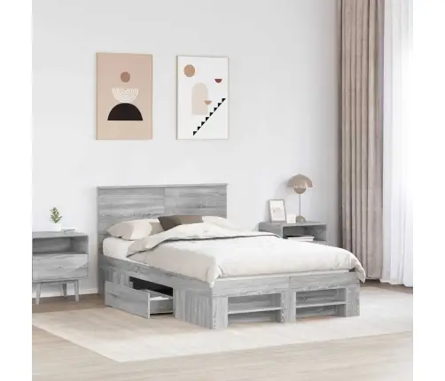 Gultas Rāmis Pelēks Sonoma 120 X 200 Cm Inženierijas Koks Vidaxl