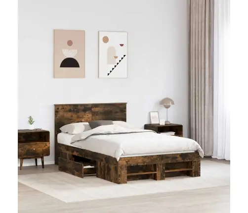 Gultas Rāmis Dūmaka Ozols 120 X 200 Cm Inženierijas Koks Vidaxl