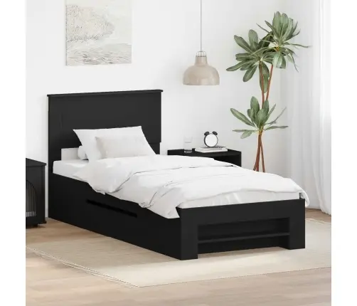 Voodi Raam Peaga Must 90 X 200 Cm Tehispuit