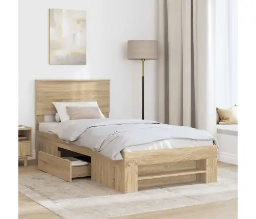 Voodi Raam Peaga Sonoma Tamm 90 X 200 Cm Tehispuit