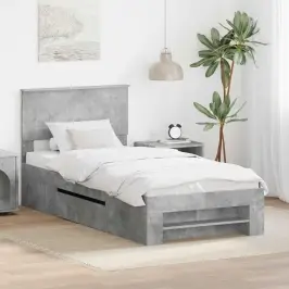 Gultas Rāmis Betona Pelēks 90 X 200 Cm Inženierijas Koks Vidaxl