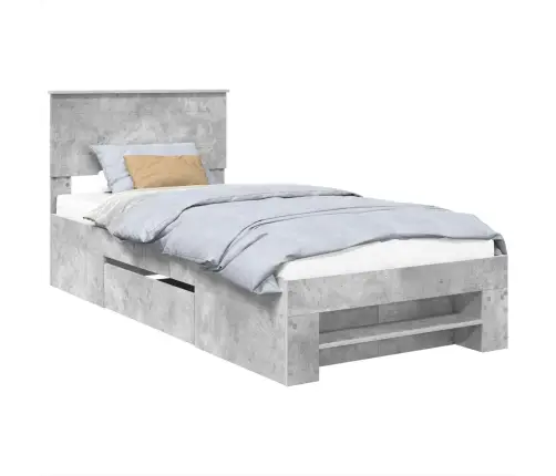 Gultas Rāmis Betona Pelēks 90 X 200 Cm Inženierijas Koks Vidaxl