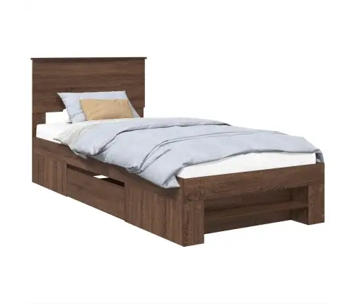 Gultas Rāmis Brūns Ozols 90 X 200 Cm Inženierijas Koks Vidaxl